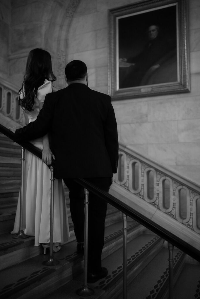 Couple admiring a painting at the New York Public Library.