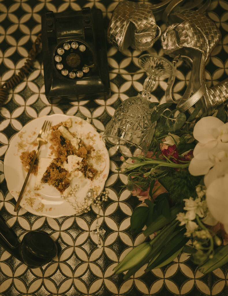 Cinematic style wedding detail shot.