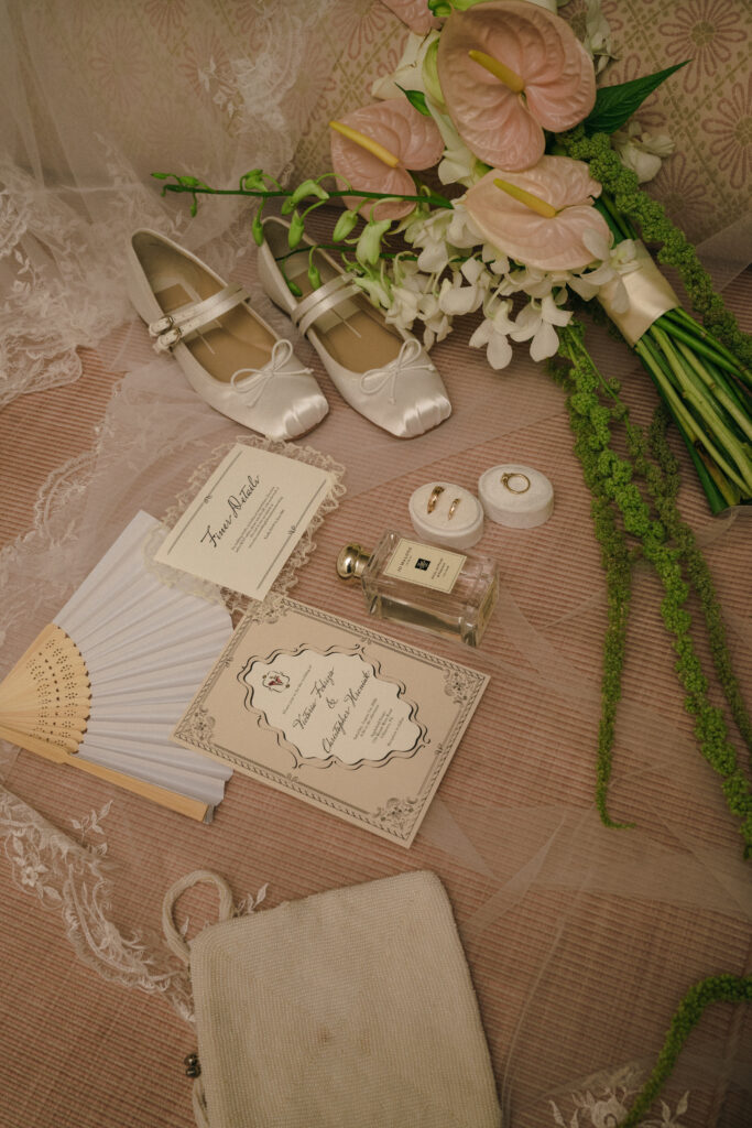 Bridal details in the bridal room at Appleford Estate in Villanova, PA