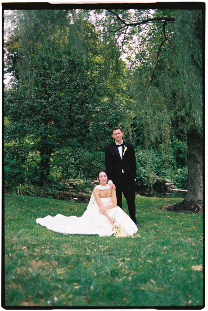 Bride and groom portraits at Appleford Estate on 35mm film